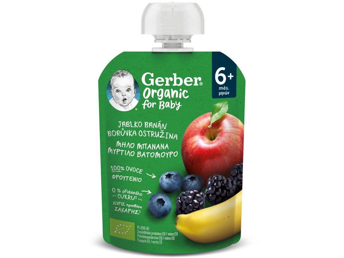 Gerber organic Μήλο Μπανάνα Μύρτιλο Βατόμουρο