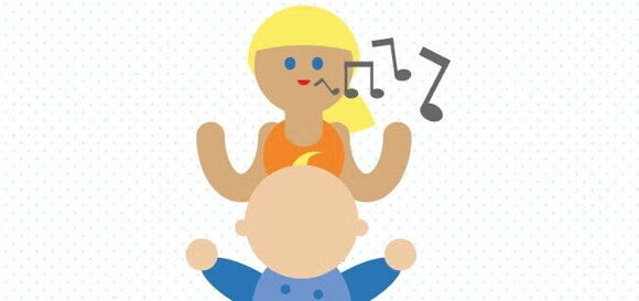 Γραφικό που δείχνει ένα μωρό να κοιτάζει τη μητέρα του η οποία του τραγουδά. 